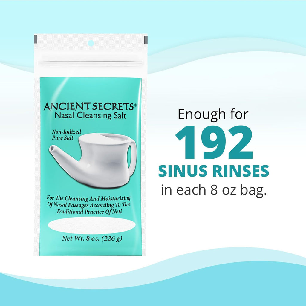 ANCIENT SECRETS Nasal Cleansing Salt, Non-Iodized, 6-Pack - USP-Grade Sodium Chloride for Any Neti Pot, Sinus Irrigation System,