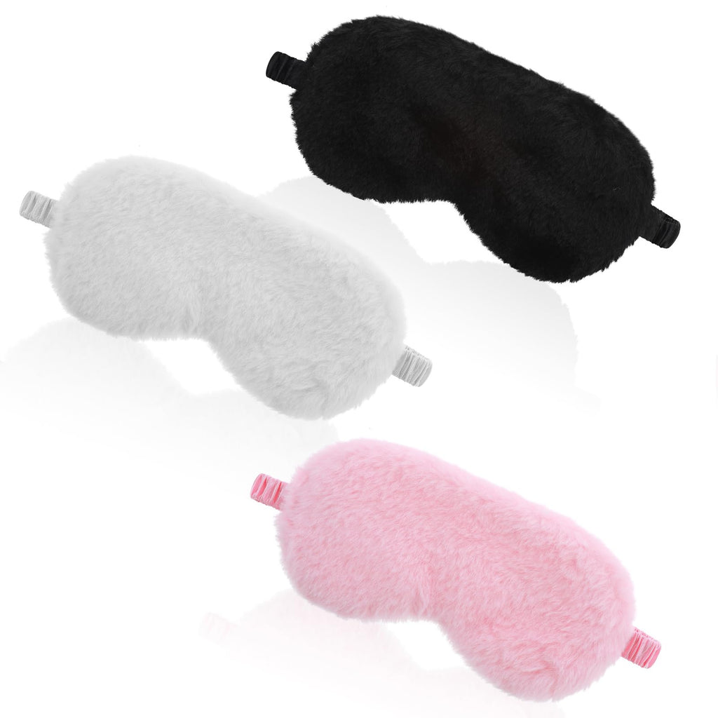 Qianyu 3 Pcs Plush Sleeping Eye Masks Soft Fuffy Sleeping Eye Cover Comfortable Sleep Women Faux Fur Eye Shade Bulk Nap Sleeping