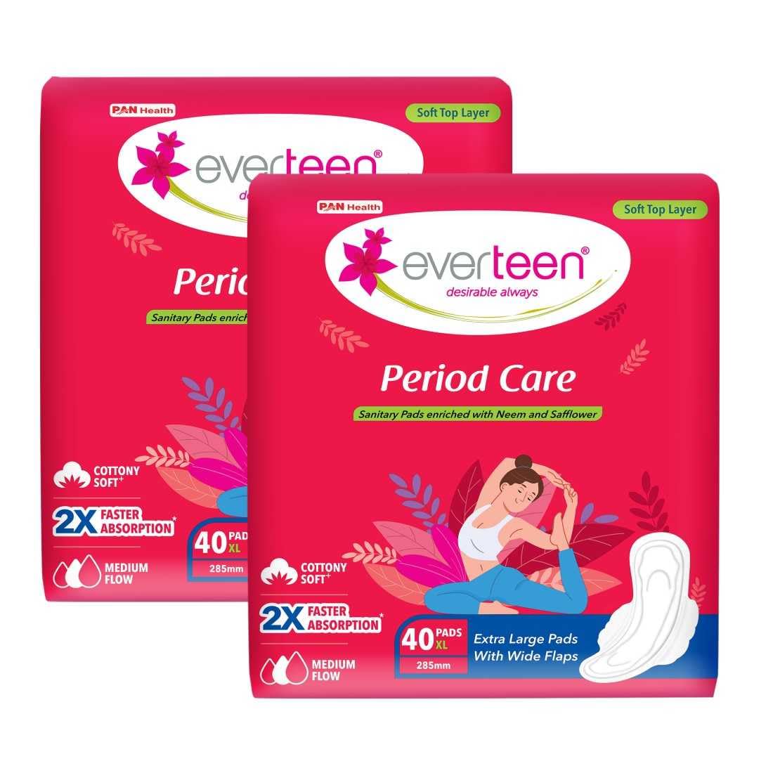 Everteen Sanitary Pads Xl 40 For Women, Enriched With Neem And Safflower, Rash Free Period Pads For Medium Flow, Locks Odour & W