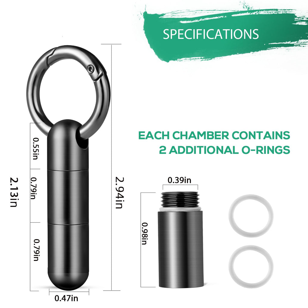 TISUR Keychain Pill Holder, Titanium Small Pill Case Pill Organizer Waterproof Pill Box, EDC Portable Pill Container for Travel