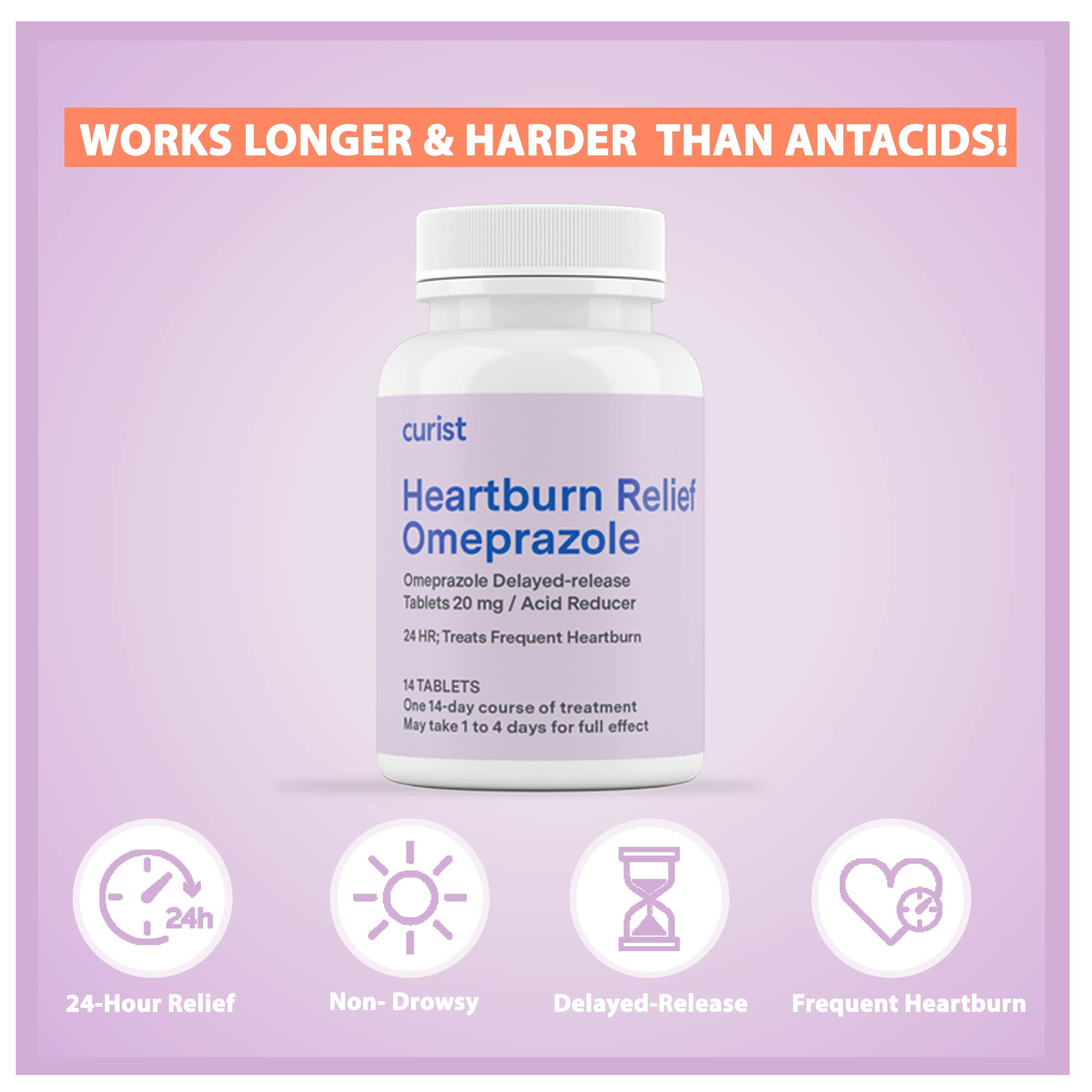 Curist Omeprazole 20mg Tablets Bulk Pack - 84Count Delayed-Release Tablets - Acid Reflux Medicine for Heartburn Relief (2 Pack o