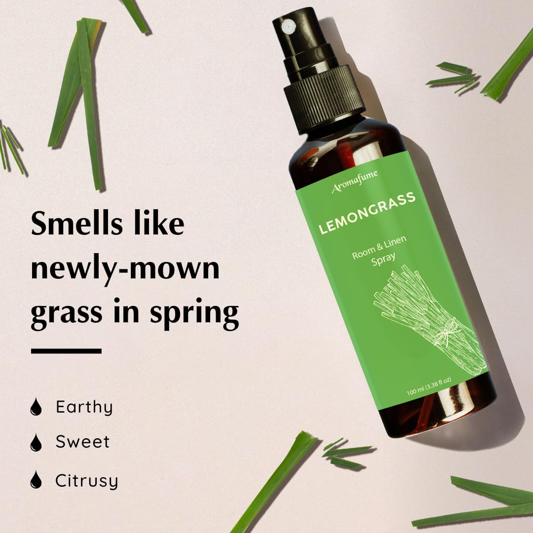 Lemongrass Room Linen & Pillow Spray by Aromafume | 100ml/3.38 fl oz | with Pure Lemongrass Essential Oil | Aromatherapy Spray f