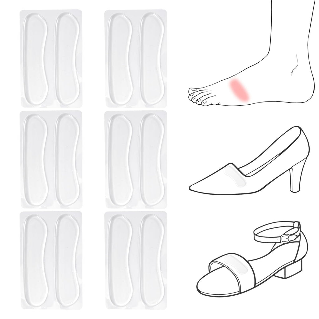 6 Pairs Sandal Strap Cushion Strips, Transparent Self-Adhesive Heel Liners Anti-Slip Heel Strap Cushion Pads for Shoes Too Big S