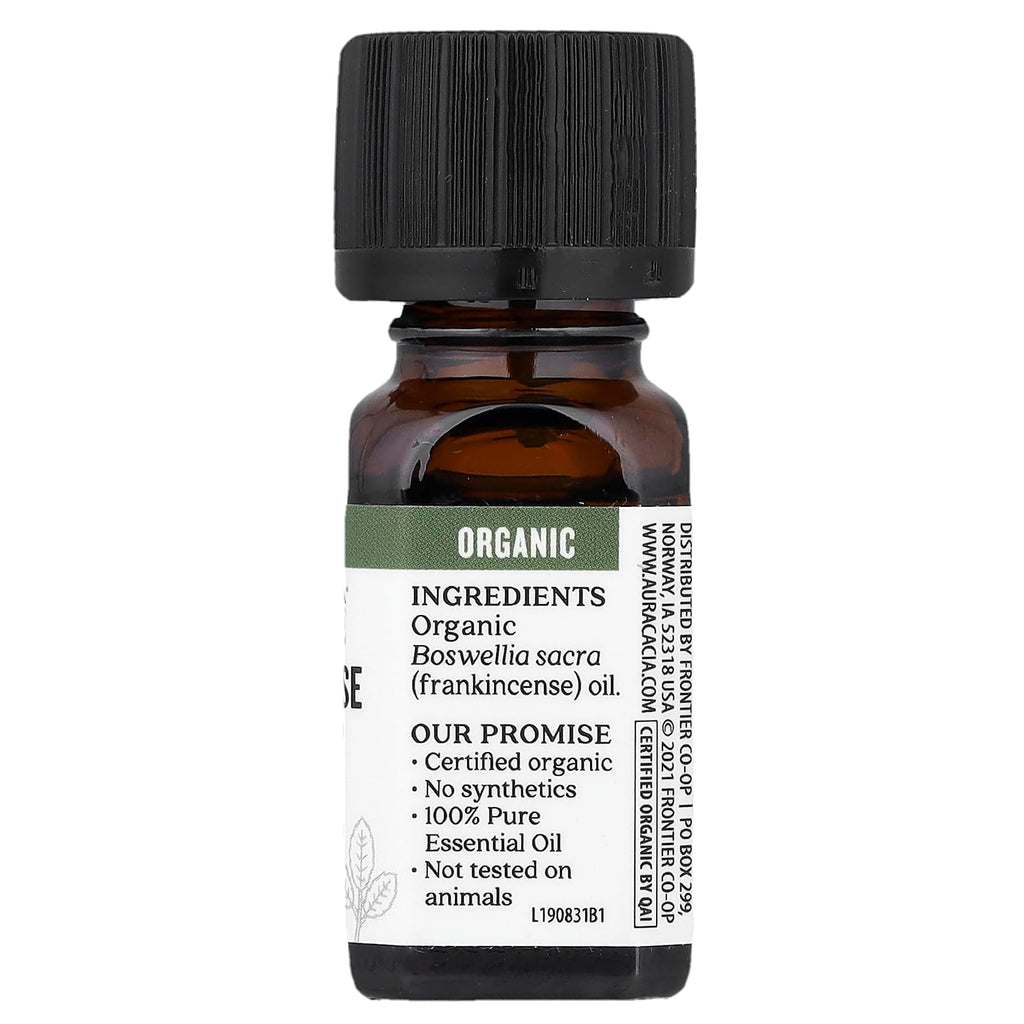 Aura Cacia 100% Pure Frankincense Essential Oil | Certified Organic, GC/MS Tested for Purity | 7.4 ml (0.25 fl. oz.) | Boswellia