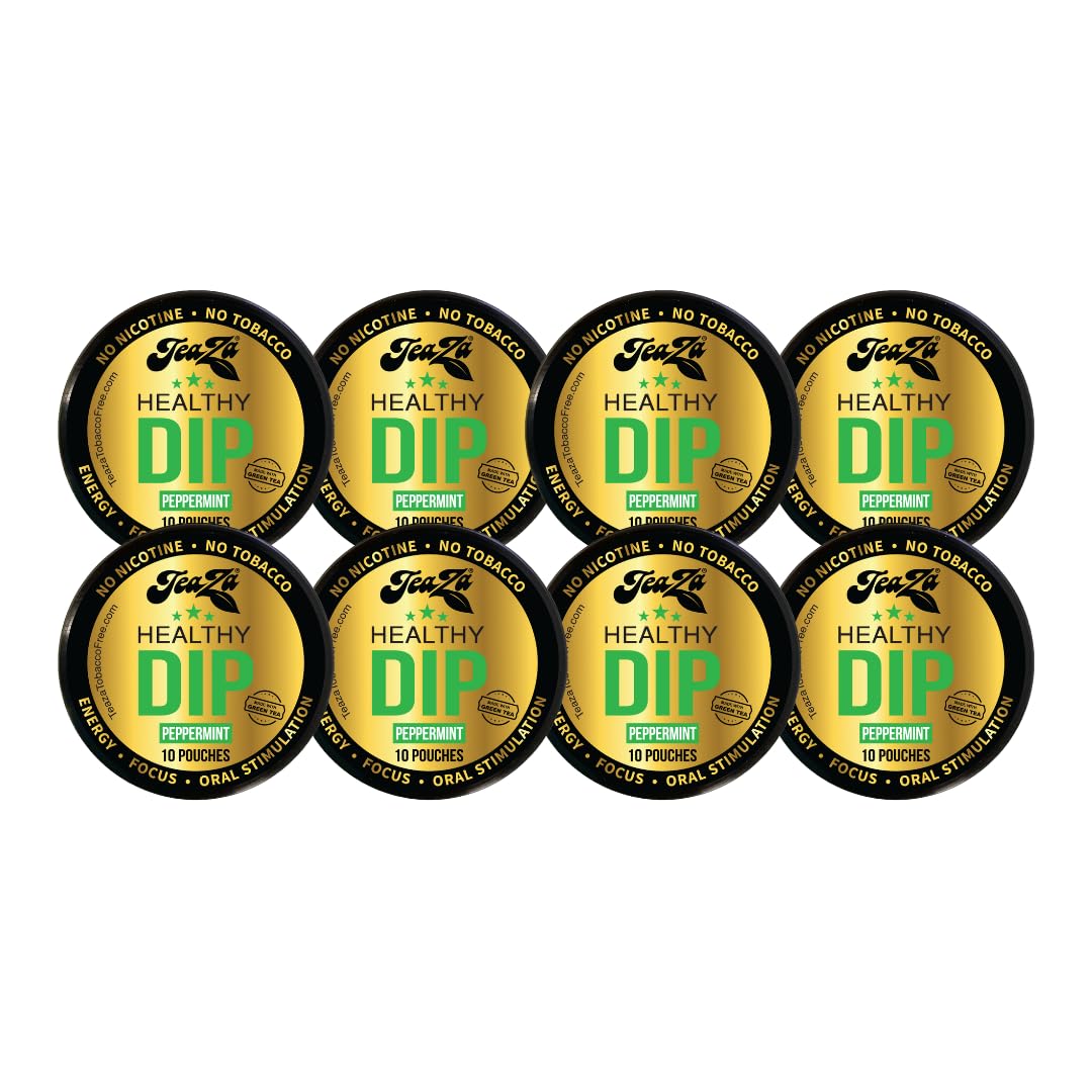 TeaZA Herbal Energy Pouches, Nicotine Free Tobacco Free Smokeless Alternative Snuff, Made with Green Tea Caffeine Dip Pouches, P