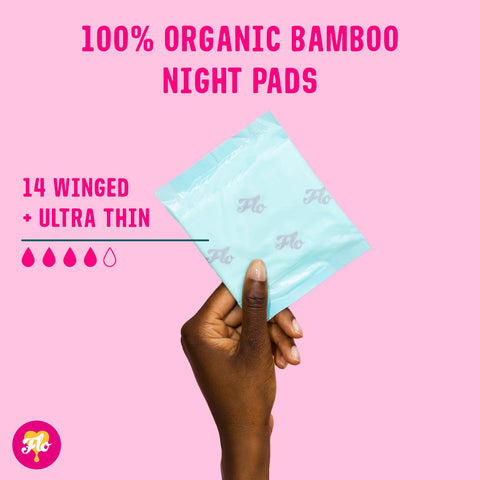 FLO Organic Bamboo Period Pads for Women, Biodegradable, Winged, Feminine Care, Organic Menstrual Products, Plant-Based, Plastic