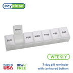 EZY DOSE Weekly (7-Day) Pill Organizer, Vitamin Planner, and Medicine Box, Large Compartments, Clear, Made in The USA