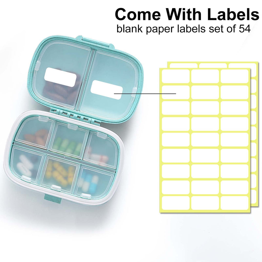 MEACOLIA 2 Pack 8 Compartments Travel Pill Organizer Box Moisture Proof Small Pill Case for Pocket Purse Daily Pill Holder Conta