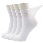LIN PERFORMANCE Ankle Diabetic Socks for Women and Men Non-Binding Top Cushion Sole Moisture Wicking, 4 Pairs (9-11, White)