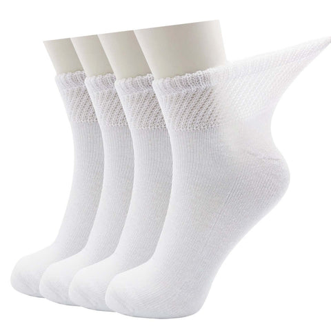 LIN PERFORMANCE Ankle Diabetic Socks for Women and Men Non-Binding Top Cushion Sole Moisture Wicking, 4 Pairs (13-15, White)