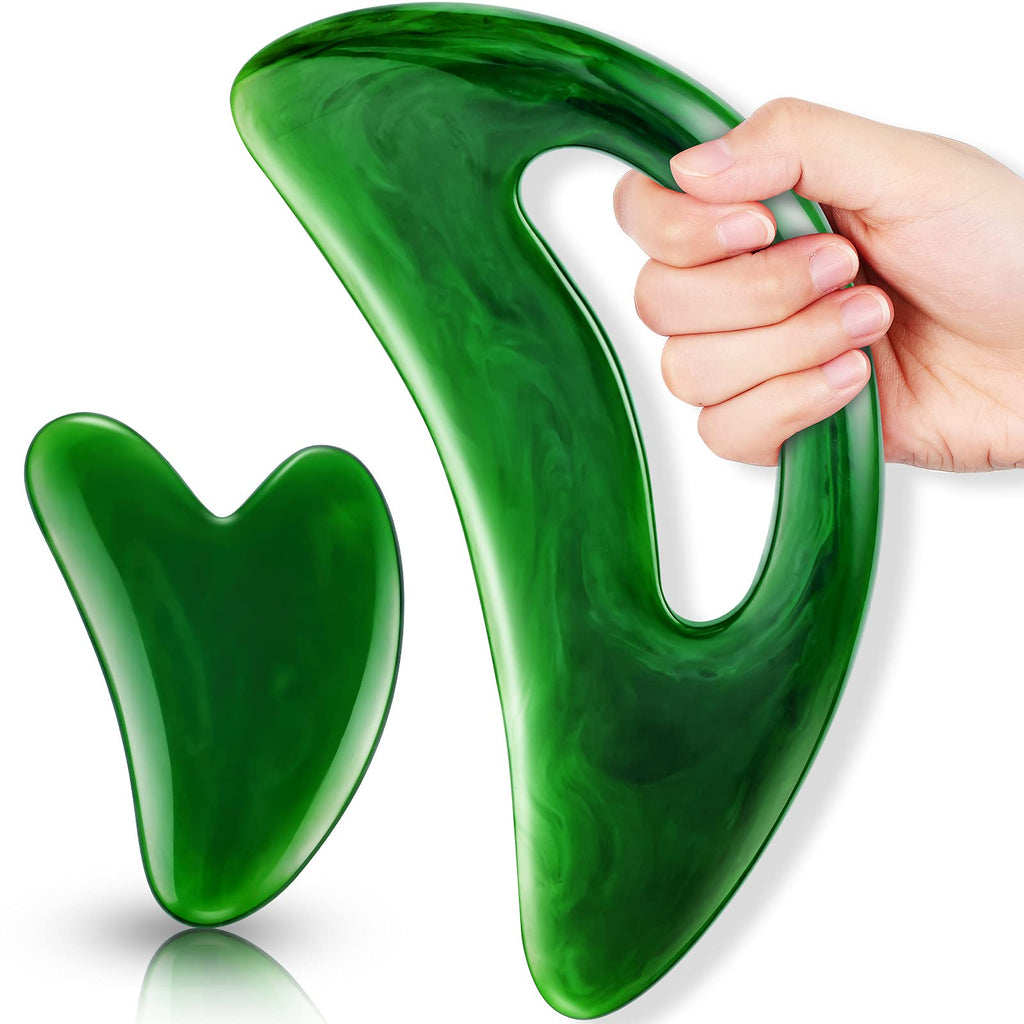 BBTO 2 Pcs Body Gua Sha Tool Large Resin Scraping Tools with Handle for Back, Neck, Face, Leg - Lymphatic Drainage, Cellulite Re