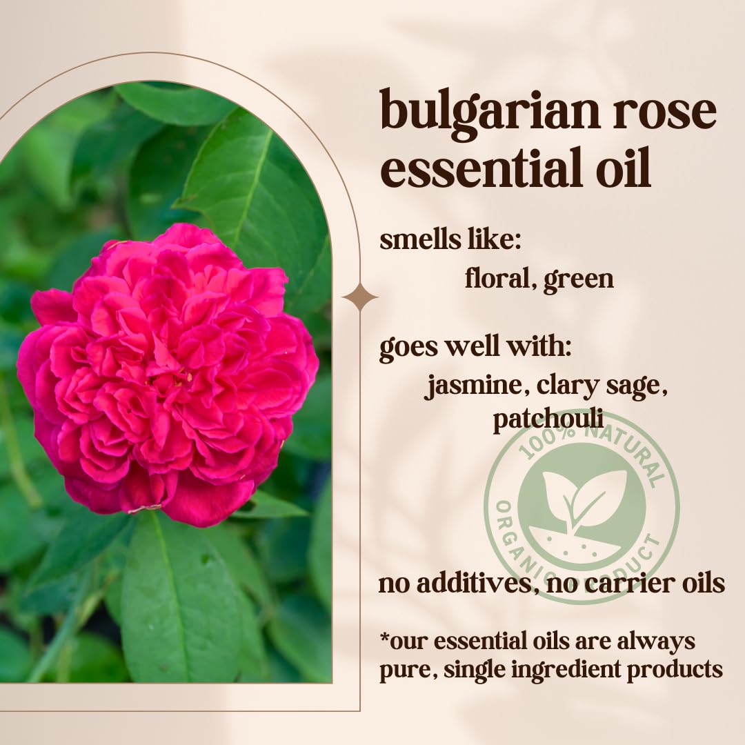 Avivni Bulgarian Rose Otto Essential Oil - 100% Pure & Natural, Organic, Undiluted for Aromatherapy, Hair, Diffuser (0.33oz - 10