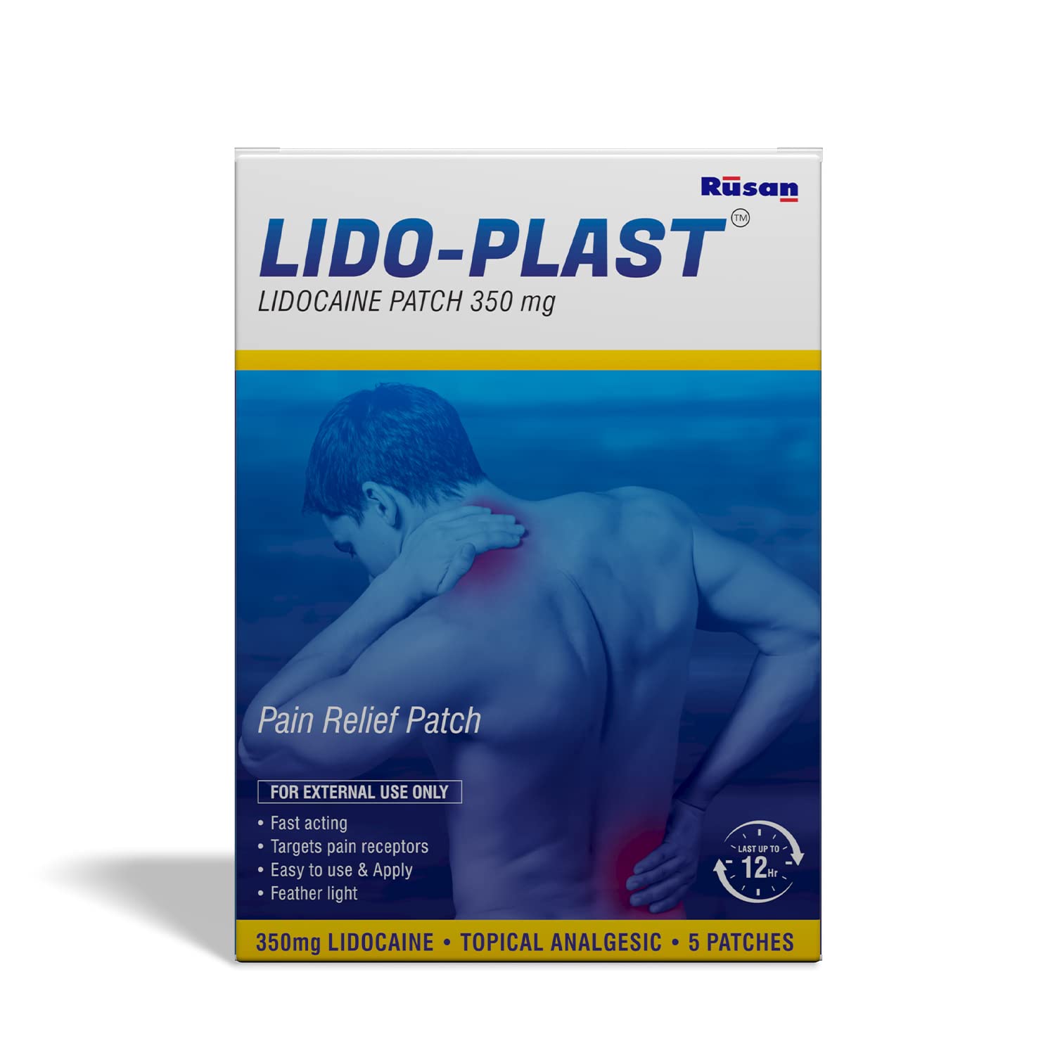 Rusan LidoPlast Large Patch 350Mg (5 Patches Per Pack) | Lasts 12 Hours | Easy To Apply | SkinFriendly | Extra Coverage | Feat