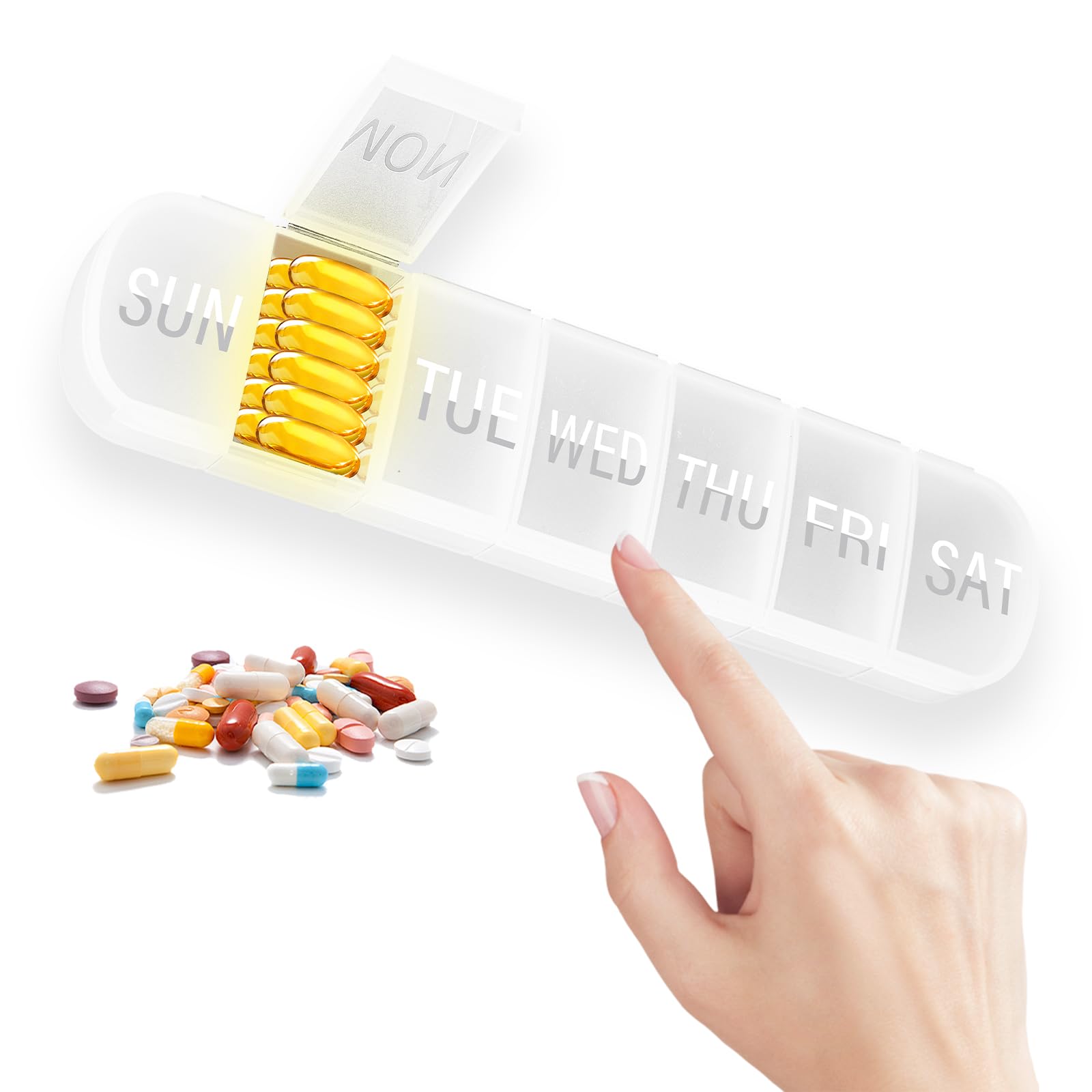 Surfand Weekly Pill Organizer 1 Time a Day,Travel Pill Box with 7-Day Large Compartment, Vitamins, Cod Liver Oil,Supplements and