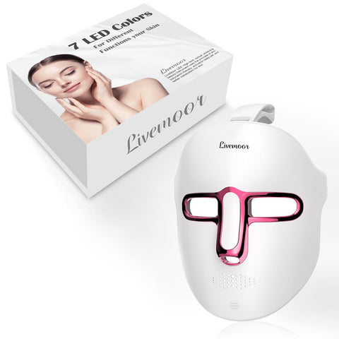 SDKWDH Led Face Mask Light Therapy, 7-1 Colors LED Facial Skin Care Mask, Red Light Therapy Mask for Face, White