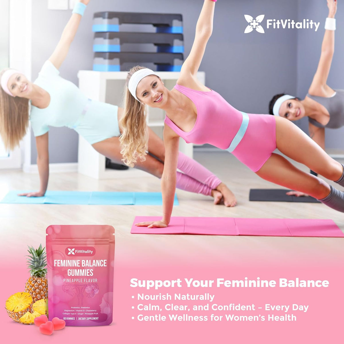 Premium Feminine Balance Gummies – Vaginal Probiotics & Support Digestive Health – Probiotics, Collagen Type II, Chasteberry, Vitamin D & Magnesium