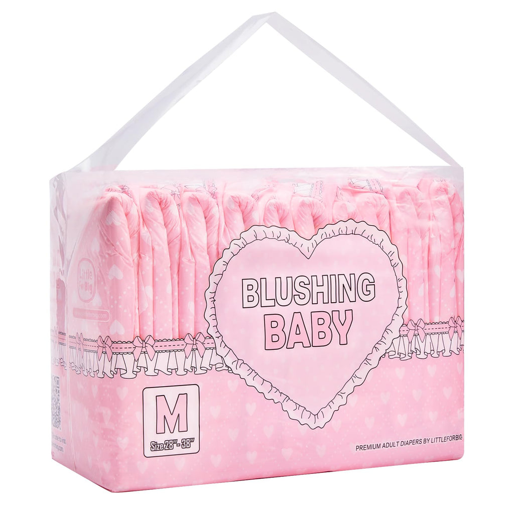 Littleforbig Printed Adult Brief Diapers 10 Pieces - Blushing Baby Pale Pink (Medium 28-38)