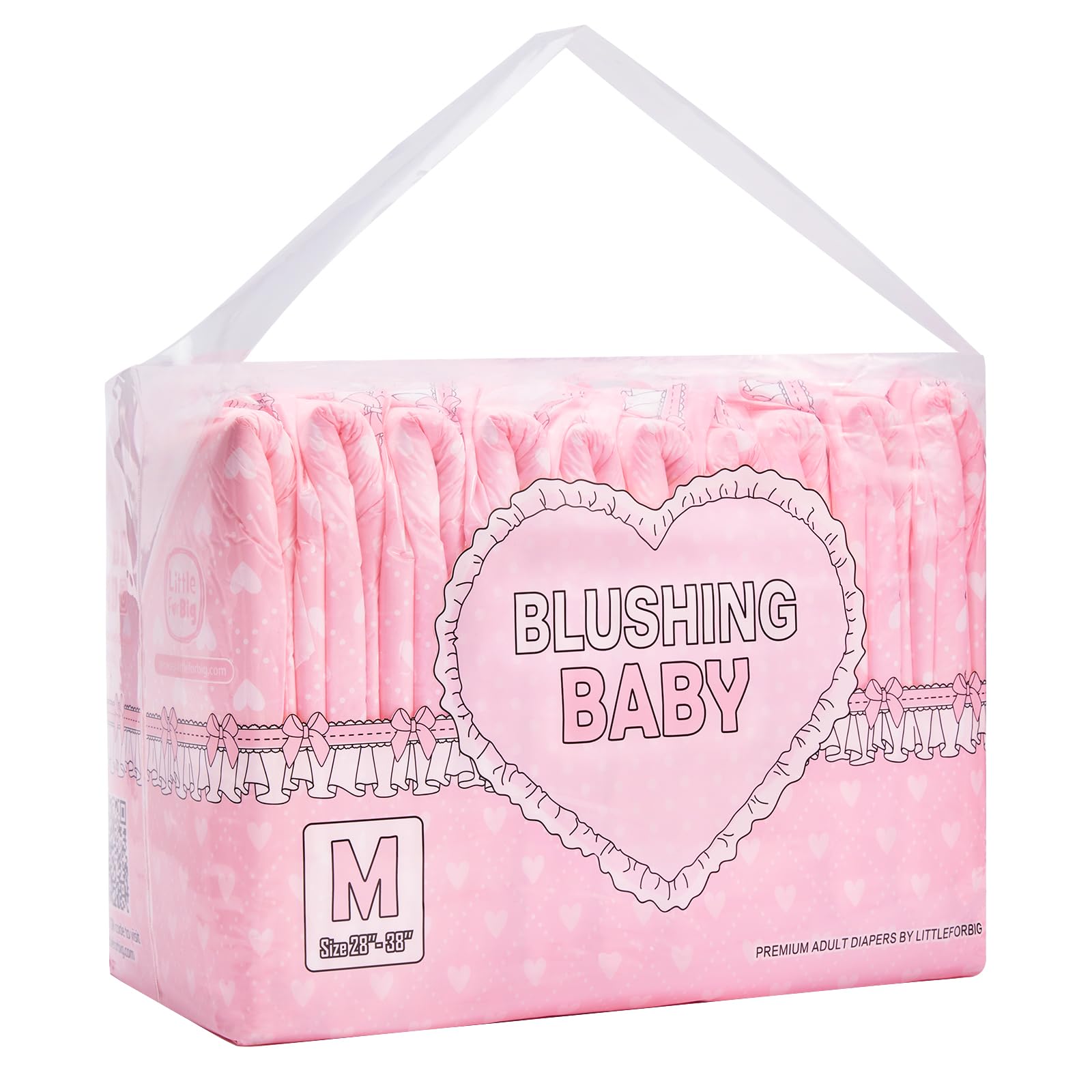 Littleforbig Printed Adult Brief Diapers 10 Pieces - Blushing Baby Pale Pink (Medium 28-38)