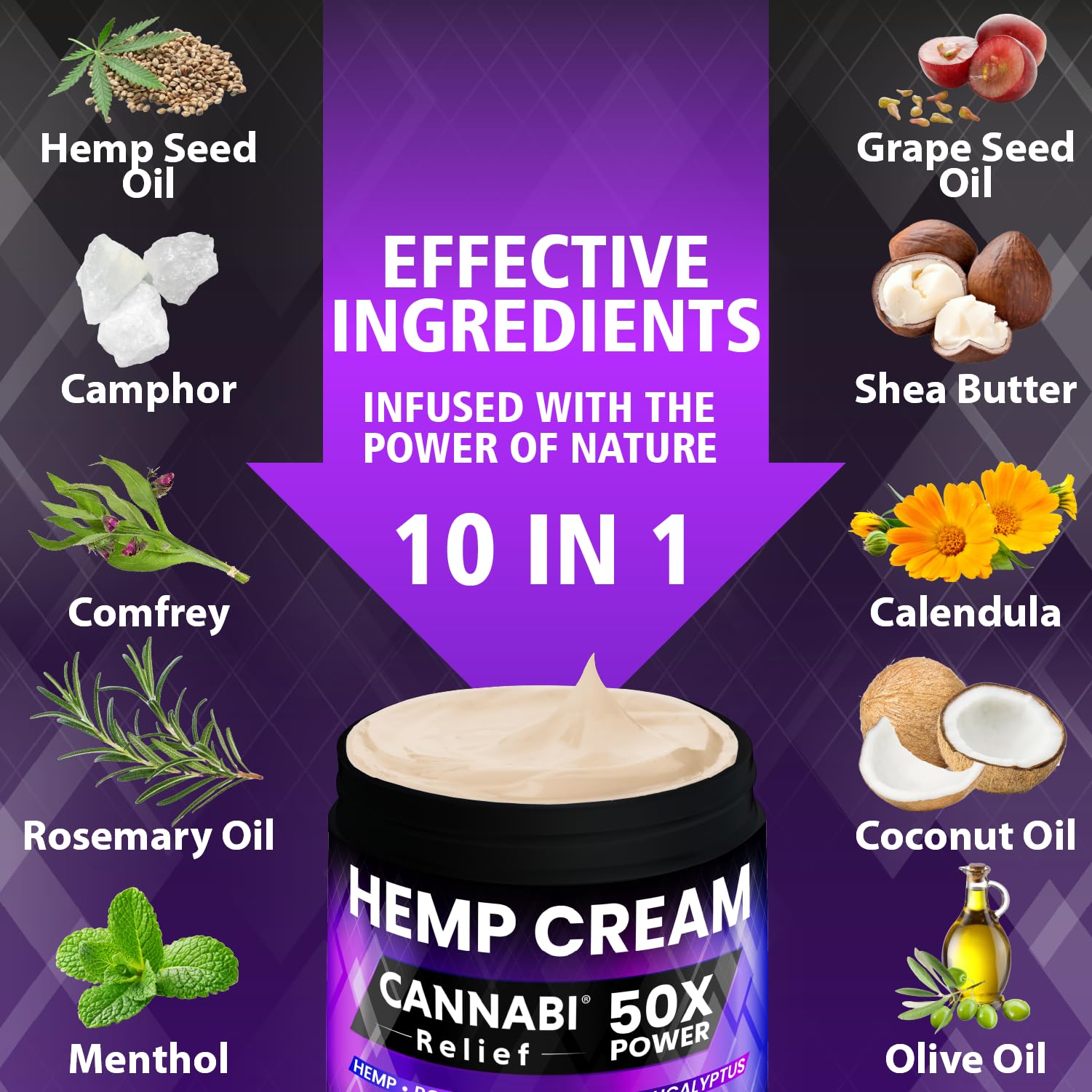 ??nn?b? R?l??f Hemp Cream Maximum Strength 6.76 FL. OZ - Relieve Muscles, Joints, and Back Target Area - 10-in-1 Potent Formula