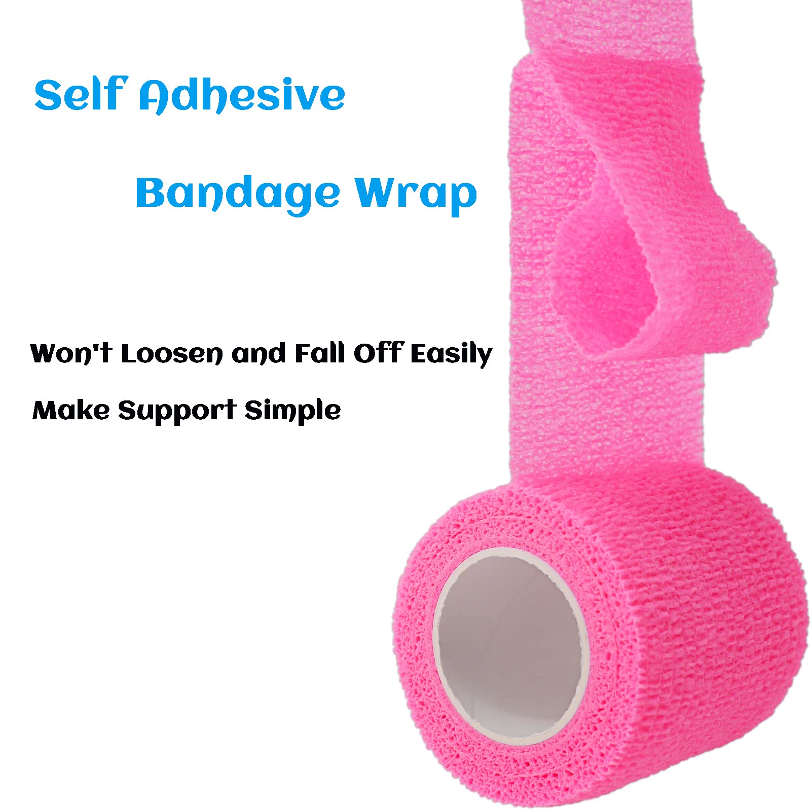 24 Rolls Pink Elastic Self Adhesive Bandage Wrap, Breathable Flexible Fabric Non Woven Cohesive Bandage, Ankle Sprains Swelling