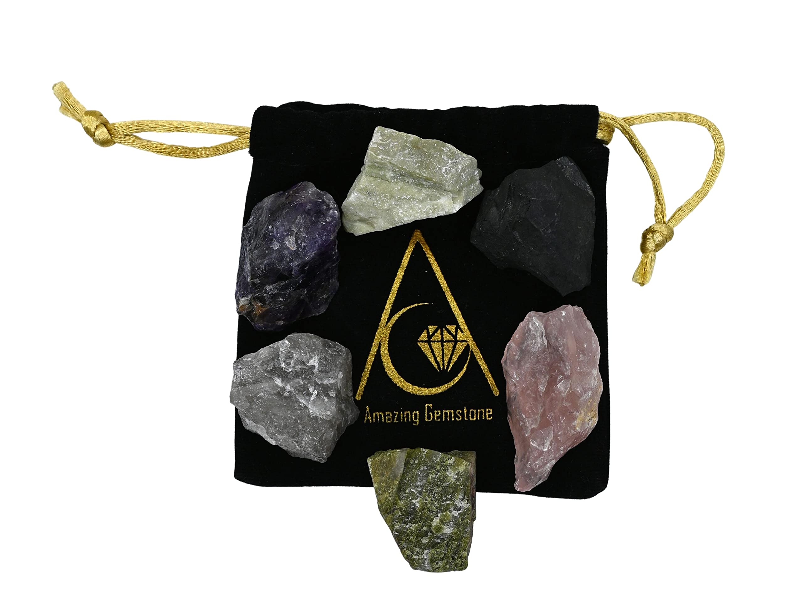 Crystals for Sleep Manifestation, Set of 6 Amethyst, Smoky Quartz, Shungite, Vesuvianite, Serpentine and Rose Quartz Healing Cry