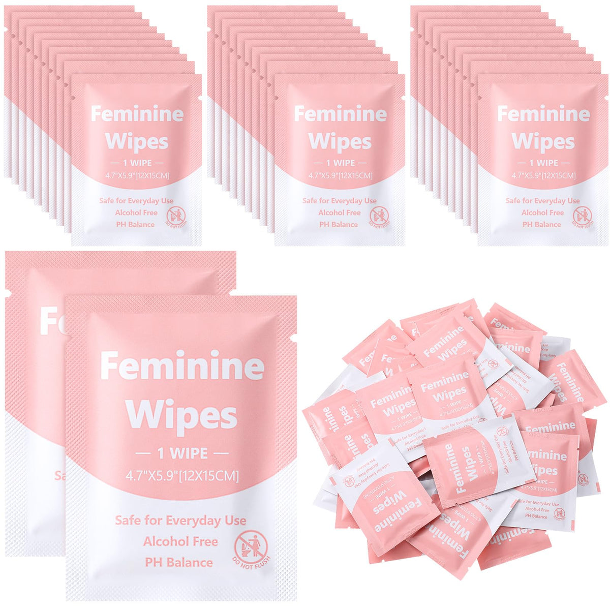 Dansib 300 Pieces Bulk Feminine Wipes Individually Wrapped,Pink
