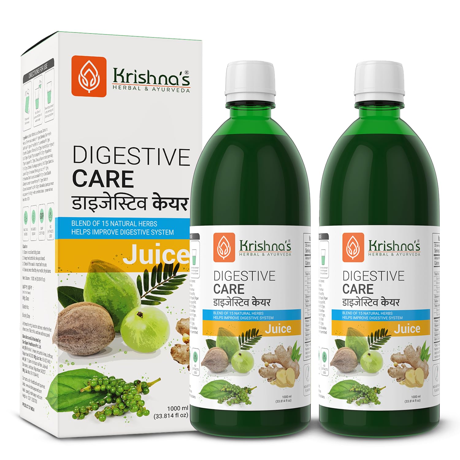 KrishnaS Herbal & Ayurveda Digestive Care Juice  1000 Ml | Goodness Of Amla, Ginger, Chitrak, Anaardana, Baheda For To Help In