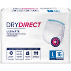 Dry Direct Ultimate Underwear, Made-in-USA Adult Diapers, Max Absorbency Disposable Incontinence Protection - Large (Pack of 16)