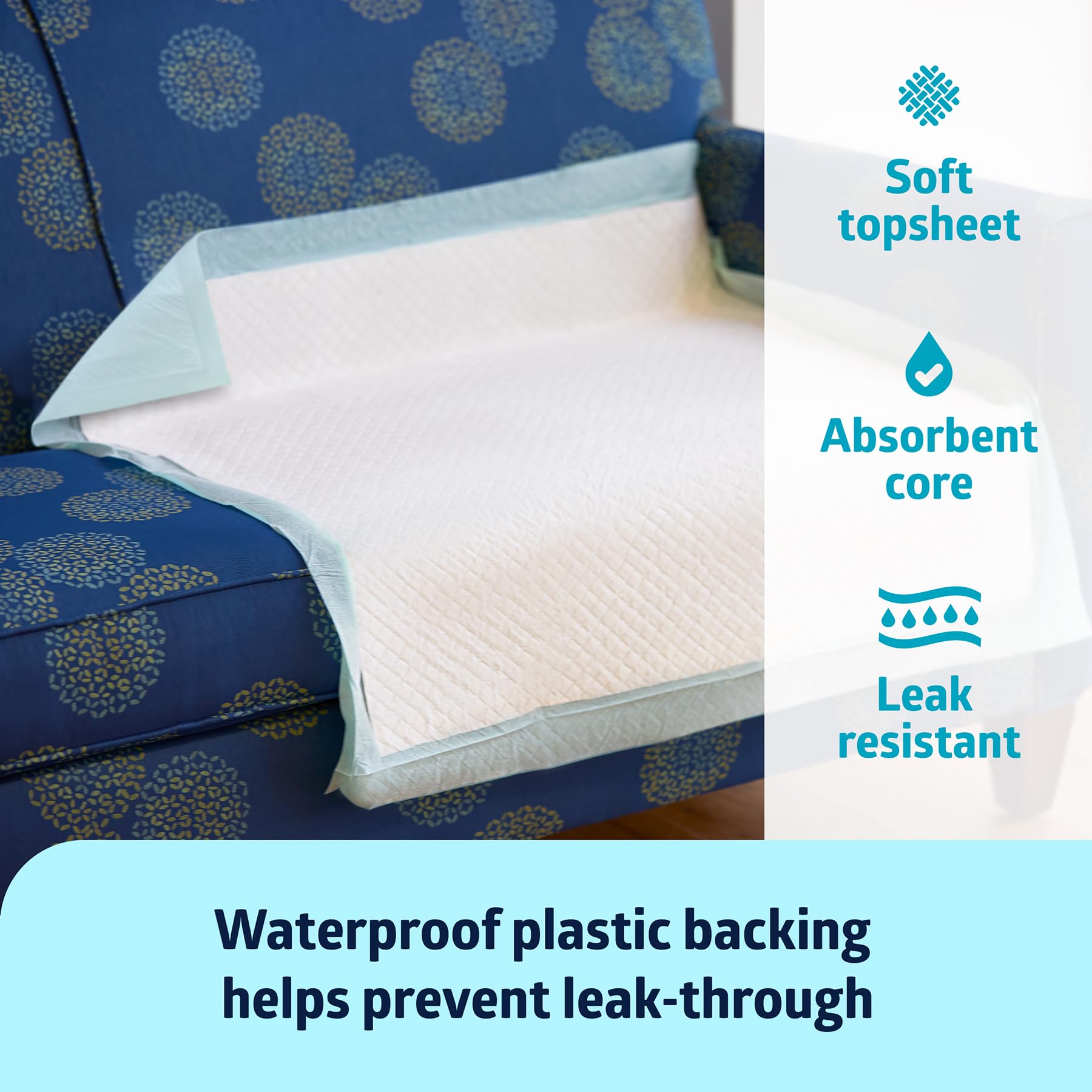 Medline Super Absorbent Underpad, 36  x 36 , 50 Count, Extra Large Disposable Incontinence Pads, Protective Bed Pads, Chucks, Fo