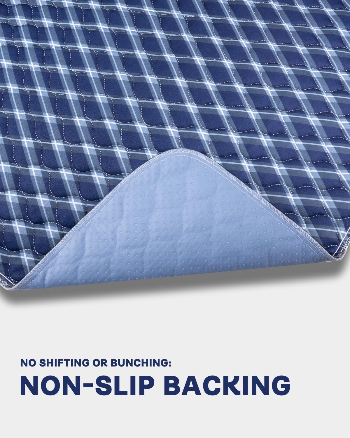 Non-Slip Bed Pads for Incontinence Washable (36 x 72|2 Pack), Navy Blue Grid, Waterproof Bed Pads, Bed Wetting Pads for Bed, Sof
