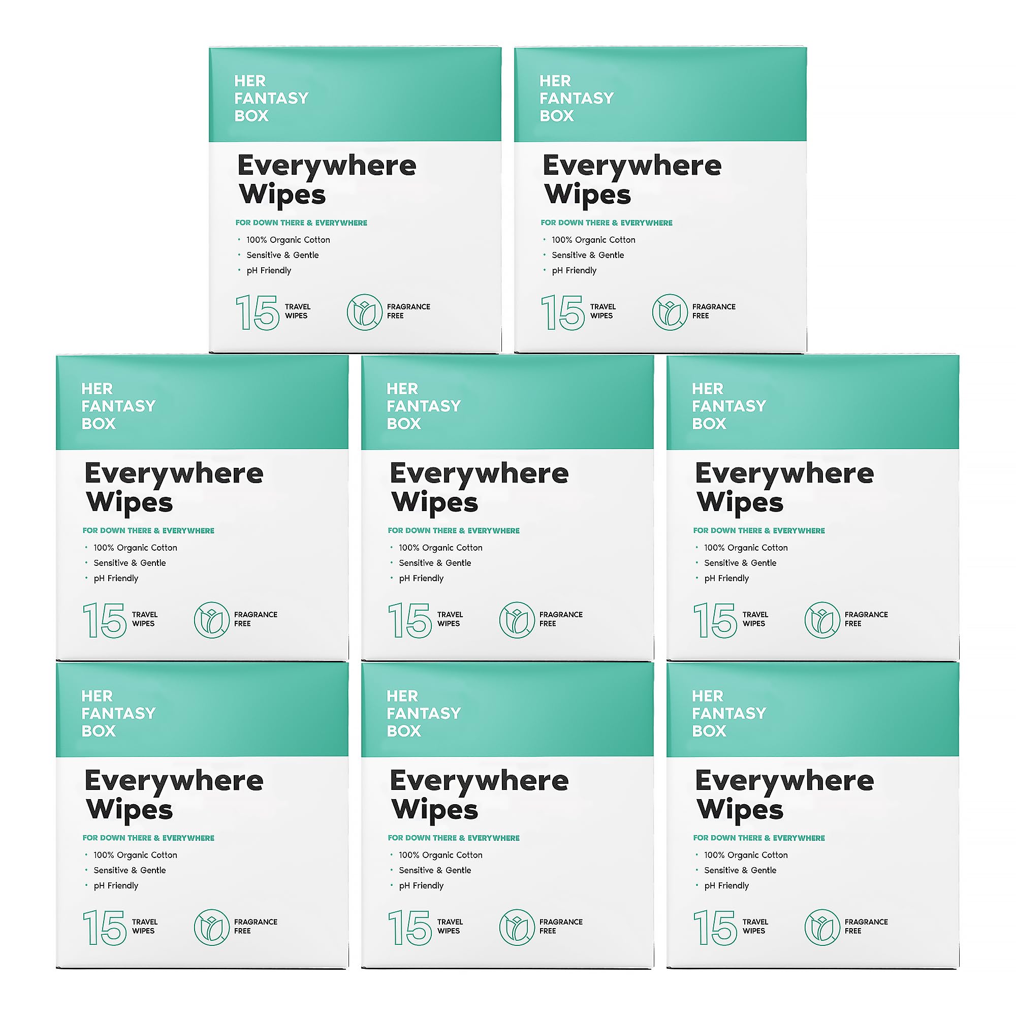 Her Fantasy Box | Everywhere Wipes - 100% Organic Cotton, Gentle & Refreshing, pH-Balanced, Fragrance-Free, Plant-Powered for Bo