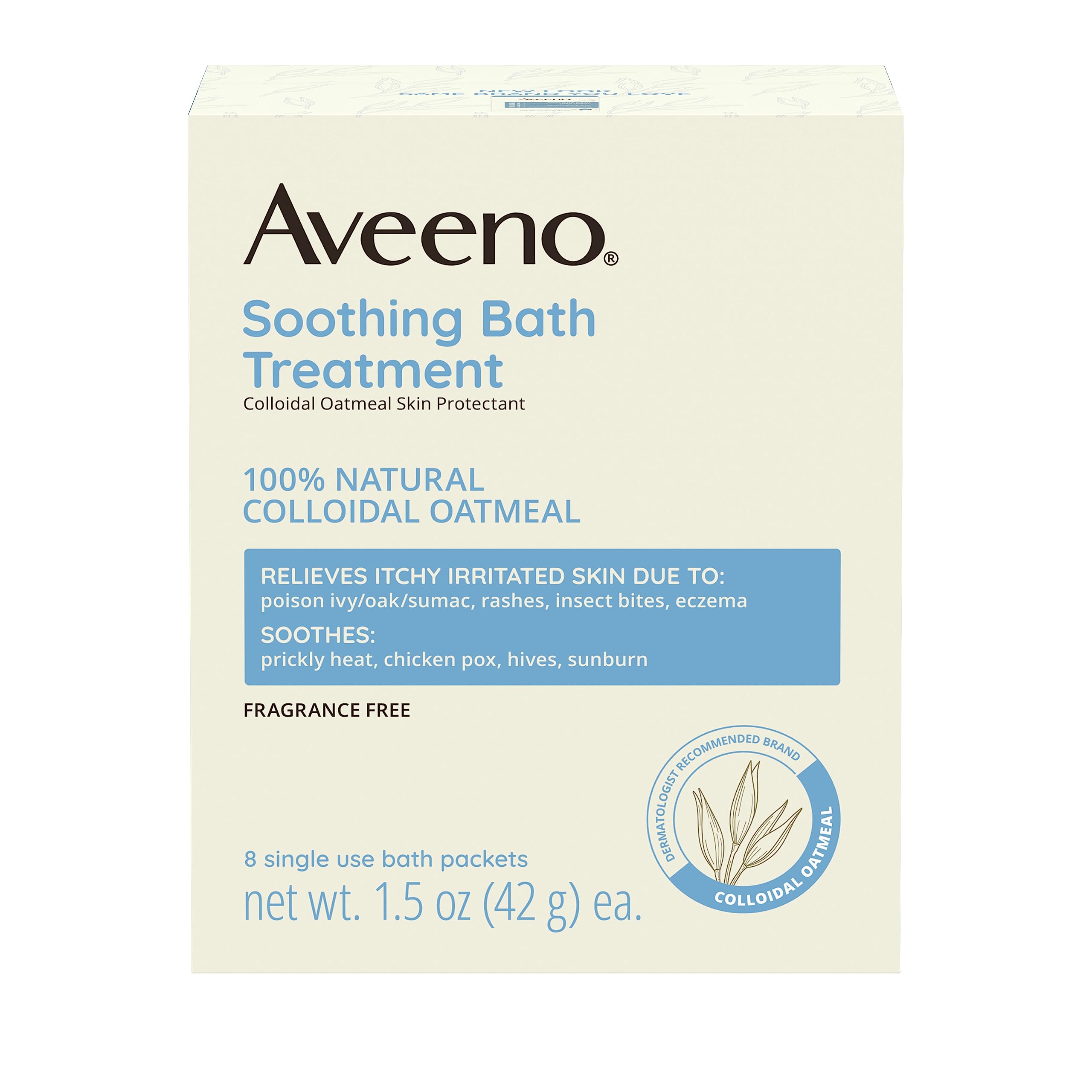 Aveeno Fragrance Free Soothing Bath Treatment, 100% Natural Colloidal Oatmeal, Sensitive Skin Bath Soak for Relief of Dry, Itchy