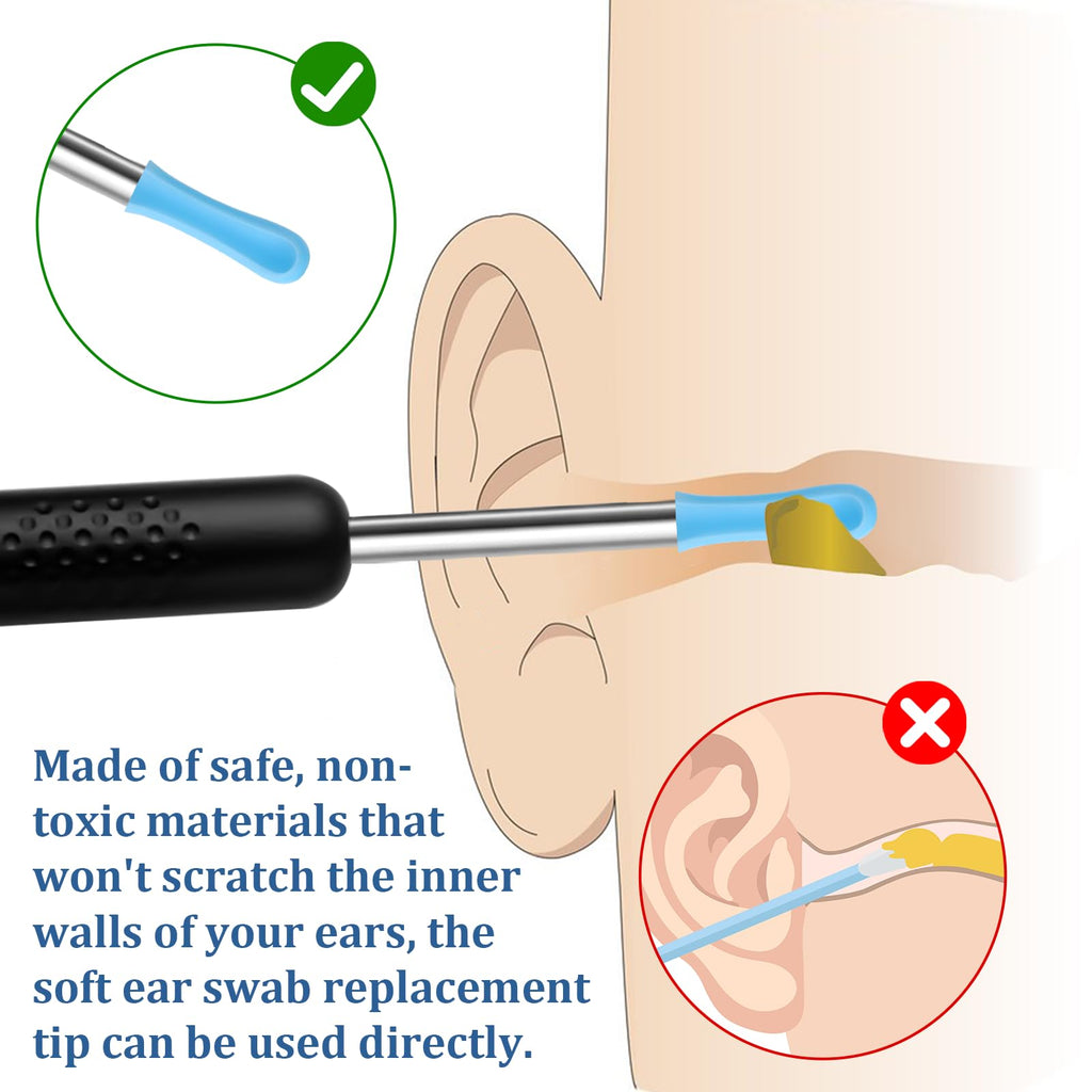Ear Wax Removal Replacement Tips for Ear Camera 60pcs Ear Cleaner Tips Ear Spoon Tips Silicone Soft Cleaning Reuse Cap for Wet D