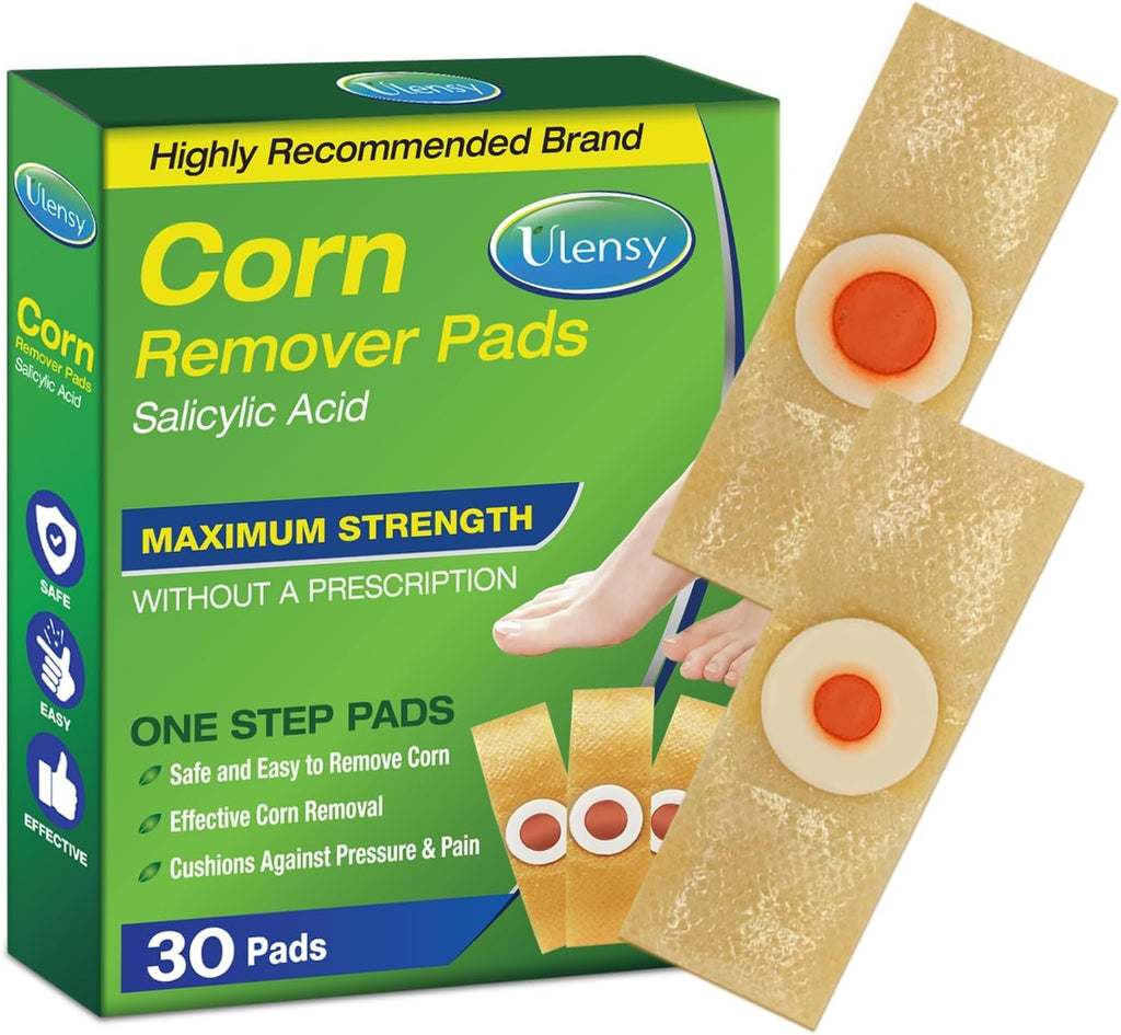 Corn Remover Pads for Feet Toes: 30 Pack 40% Salicylic Acid Extra Strength Treatment - Fast Effective Medicated Bandages for Adu