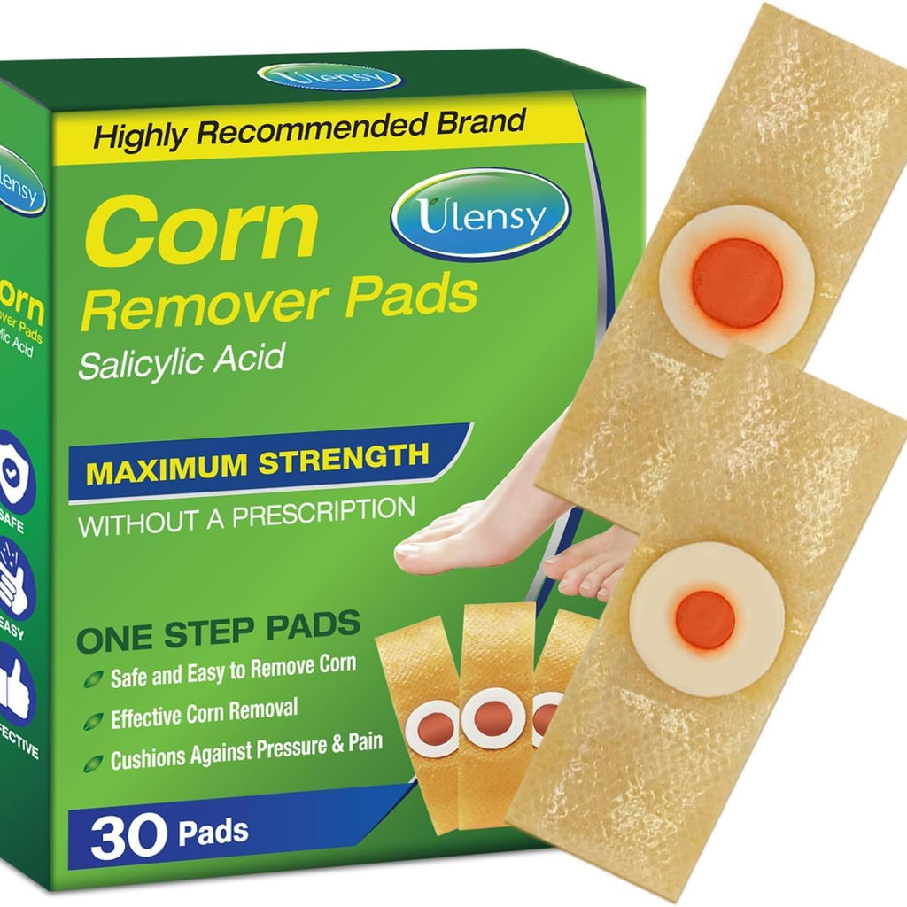 Corn Remover Pads for Feet Toes: 30 Pack 40% Salicylic Acid Extra Strength Treatment - Fast Effective Medicated Bandages for Adu