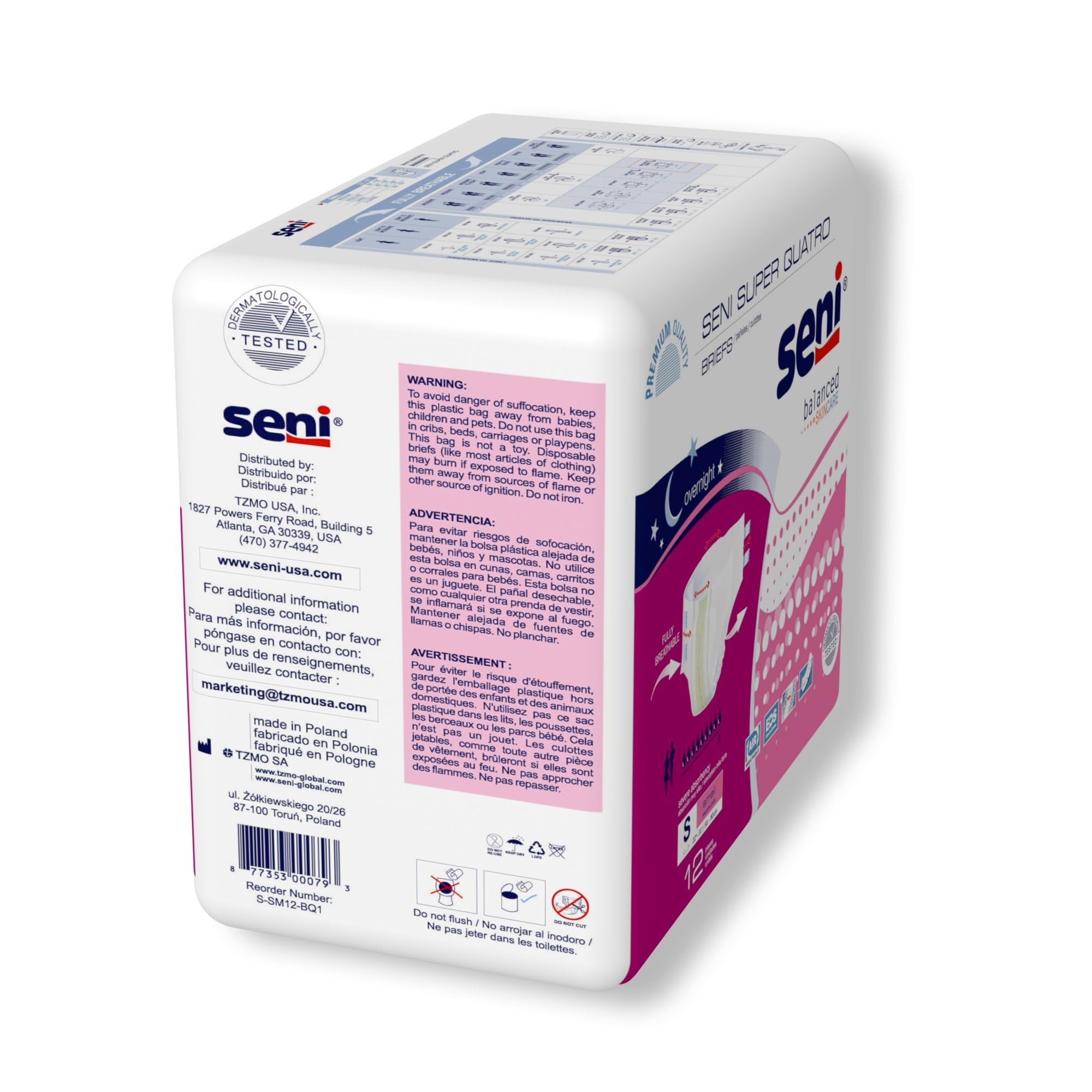 Seni Super Quatro Adult Incontinence Brief S Heavy Absorbency Breathable/Overnight, S-SM12-BQ1, Severe, 48 Ct