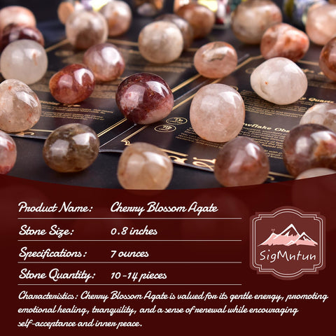 SigMntun Polished Stone Set Cherry Blossom Agate Crystals, Handpicked Tumbled Gemstones Rocks, Pebbles for Reiki, Chakra, Healin