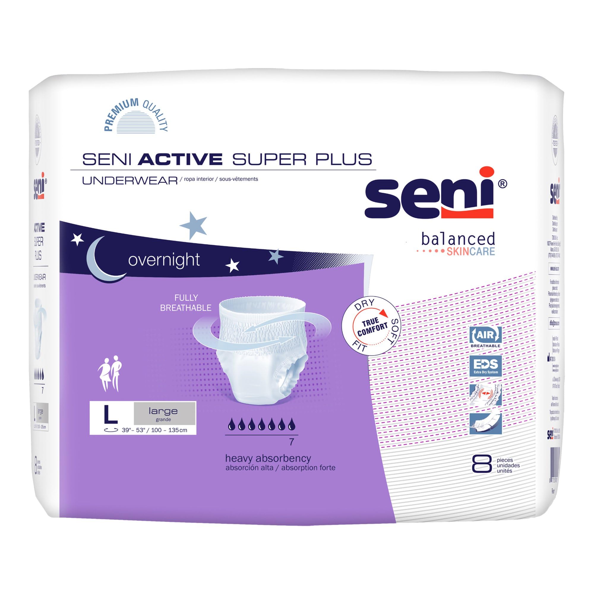 Seni Active Super Plus Disposable Underwear Pull On with Tear Away Seams Large, S-LA08-AP1, Heavy, 8 Ct