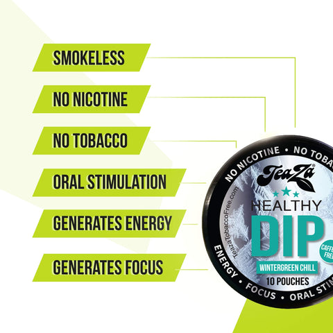 TeaZA Energy Pouches, Tobacco Free Nicotine Free Smokeless Alternative Snuff & Energy Dip Chewing Tobacco Alternative Healthy Di