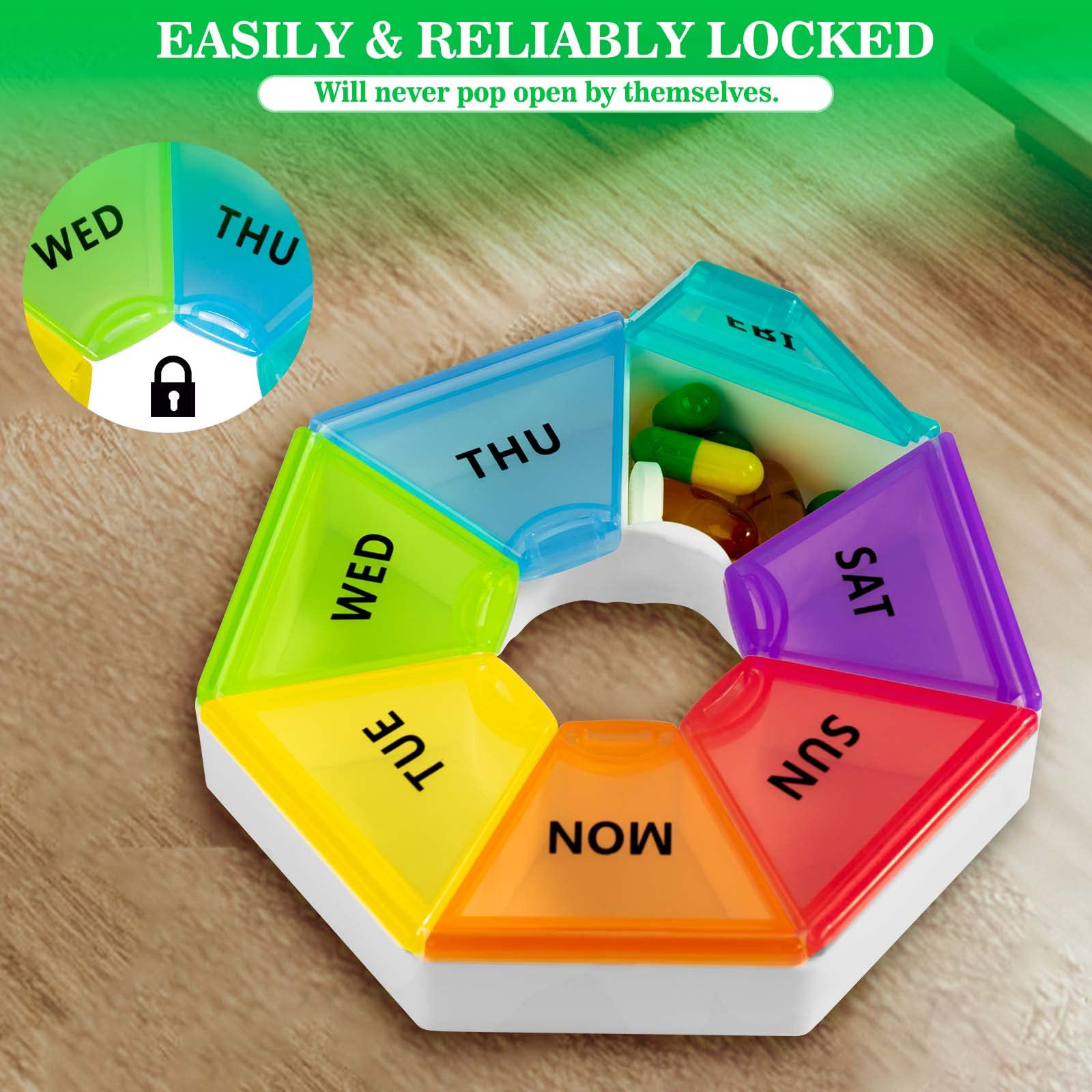 Large Weekly Pill Organizer, Gelibo Pill Box 7 Day, Easy to Open Pill Case, Daily Medicine Organizer, Travel Pill Container, Vit