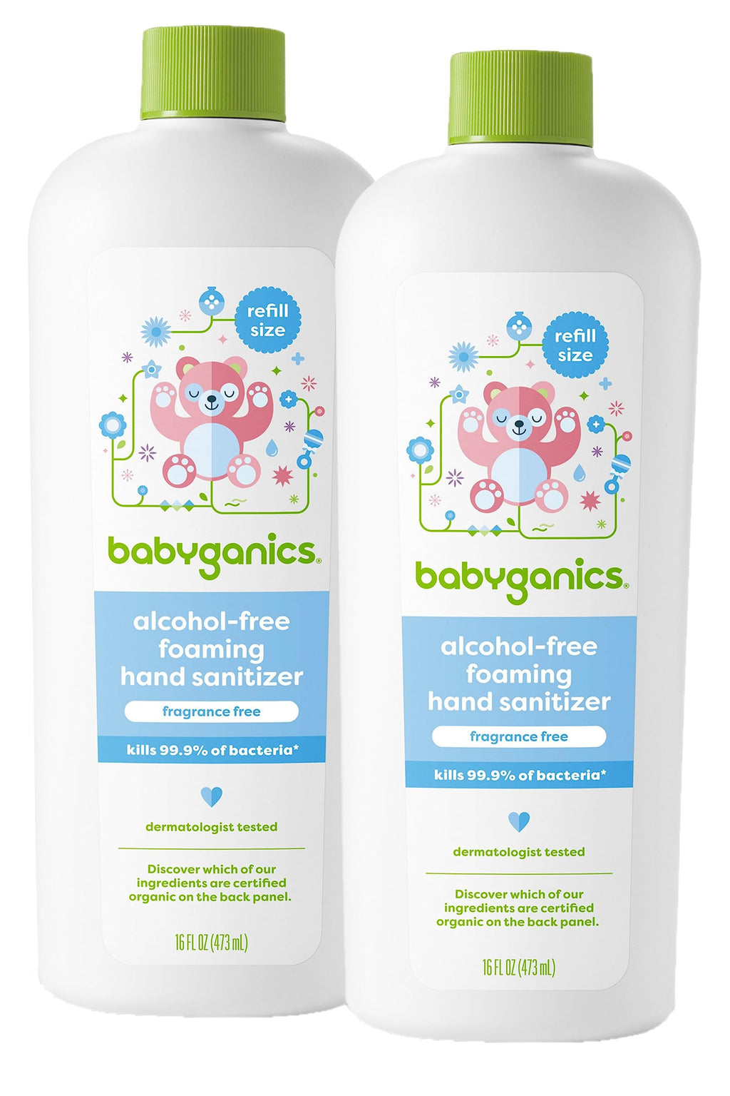Babyganics Foaming Hand Sanitizer Refill, Alcohol Free, Fragrance Free, Kills 99.9% of Common Bacteria, Moisturizing, 16 Fl Oz (