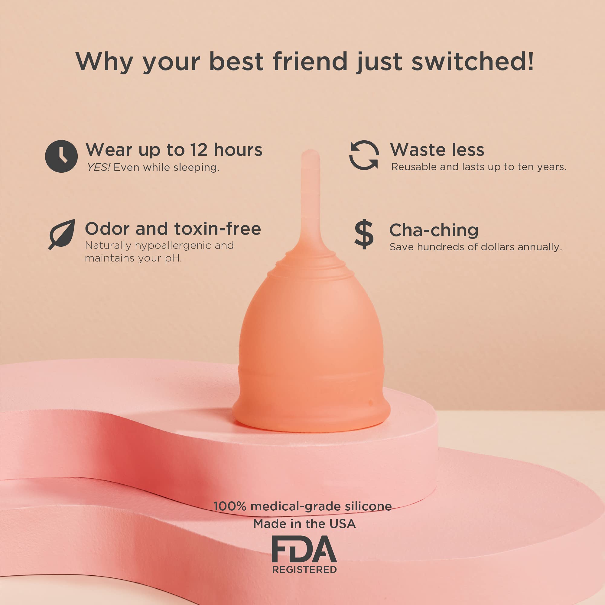 Saalt Soft Menstrual Cup - Best Sensitive Reusable Period Cup - Wear for 12 Hours - Tampon and Pad Alternative (Regular (Pack of