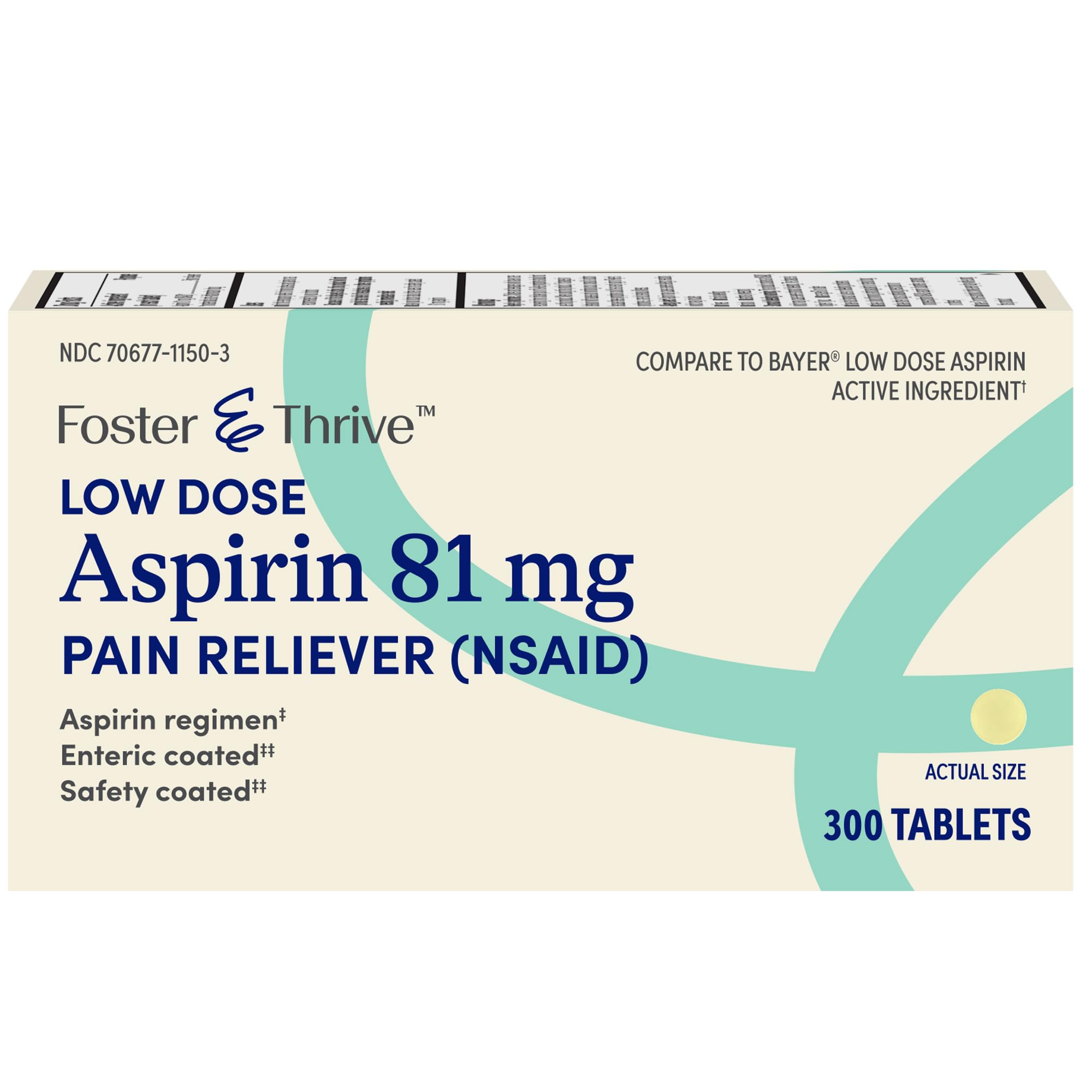 Foster & Thrive Aspirin Low Dose 81 mg, Enteric Coated Tablets, Doctor Recommended, Secondary Prevention of Cardiovascular Disea