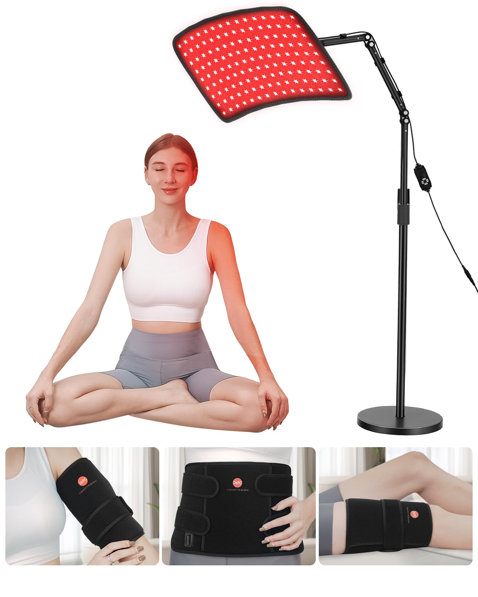 YOHOTESION Red Light Therapy for Body, Infrared Red Light Therapy Lamp with Floor Stand & Flexible Wrap, 660nm+850nm, 4 Modes & 