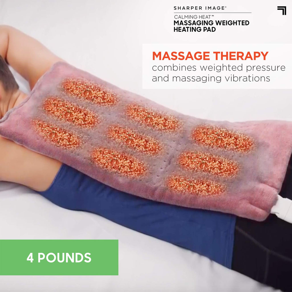 Calming Heat Massaging Weighted Heating Pad by Sharper Image- Electric Heating Pad with Massaging Vibrations, Auto-Off,12 Settin