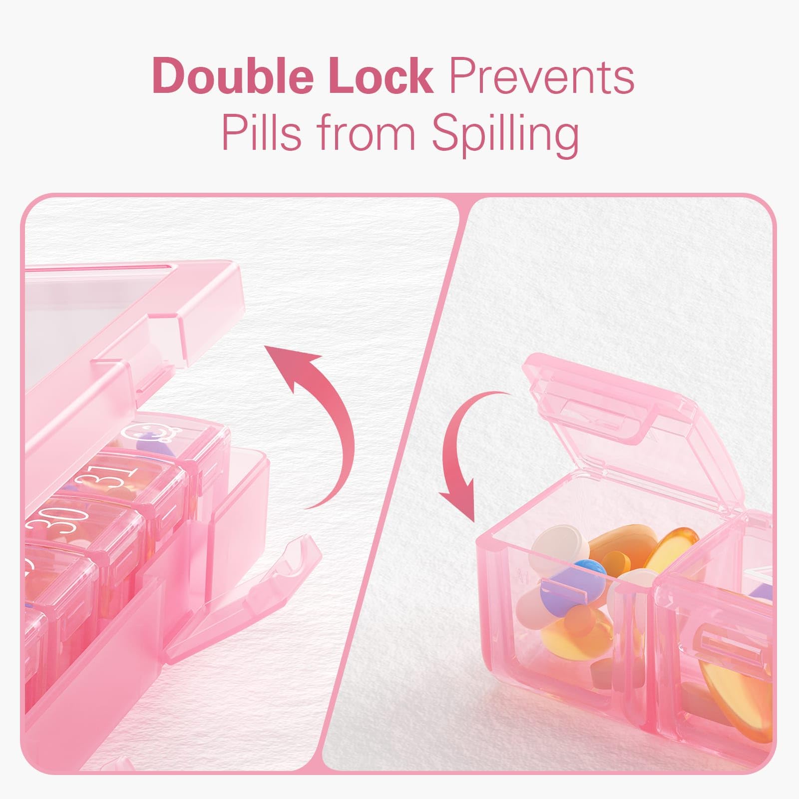 Barhon Monthly Pill Organizer 1 Time a Day, 30 Day Pill Organizer Once a Day, One Month Pills Box for Travel, Pink Medicine Pill