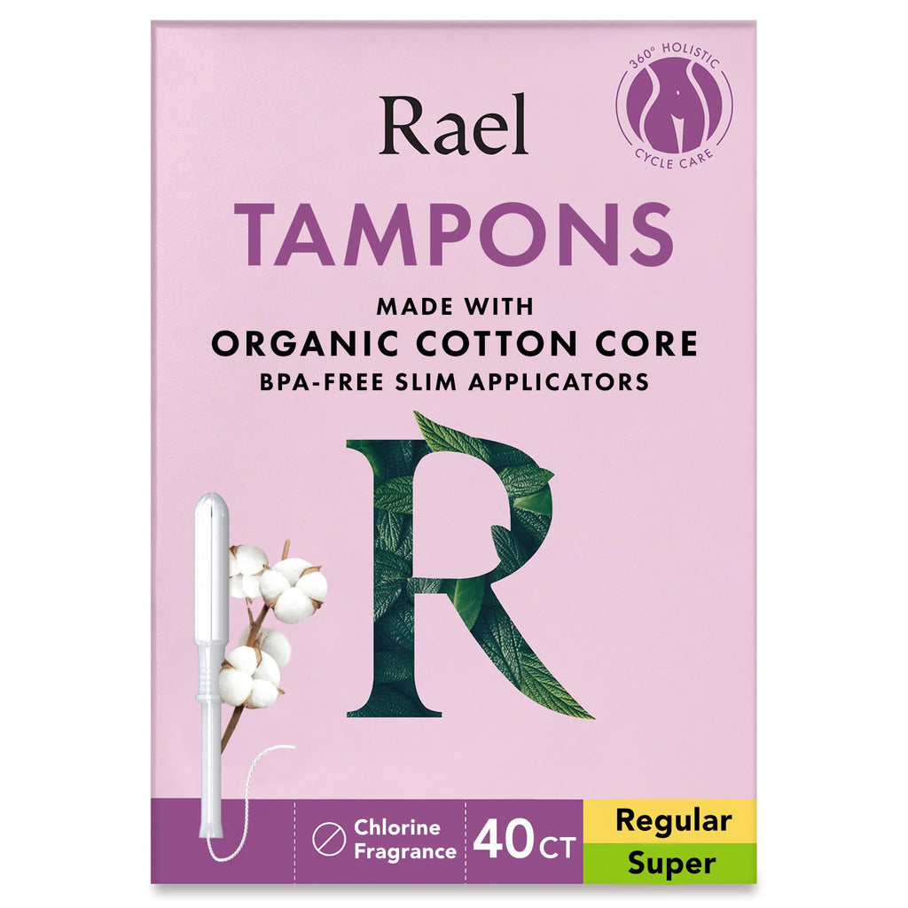 Rael Tampons, Slim Applicator Made with Organic Cotton Core - Tampons Multipack, Regular and Super Absorbency, BPA-Free, Leak Lo