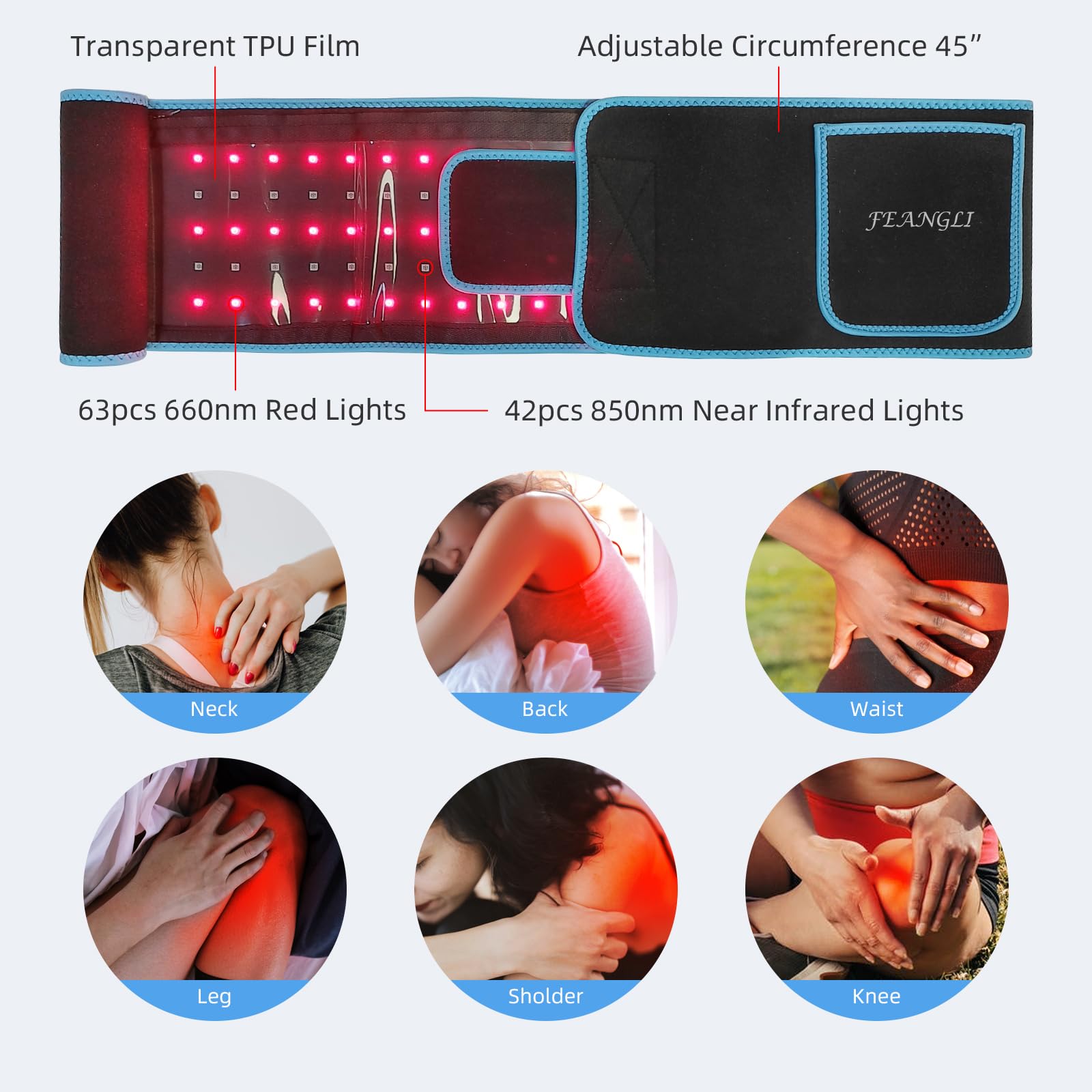 Red Light Therapy Infrared Light Therapy Wrap Belt for Body Pain Relief Wearable Large Pad for Waist Back Stomach Muscle Repair,