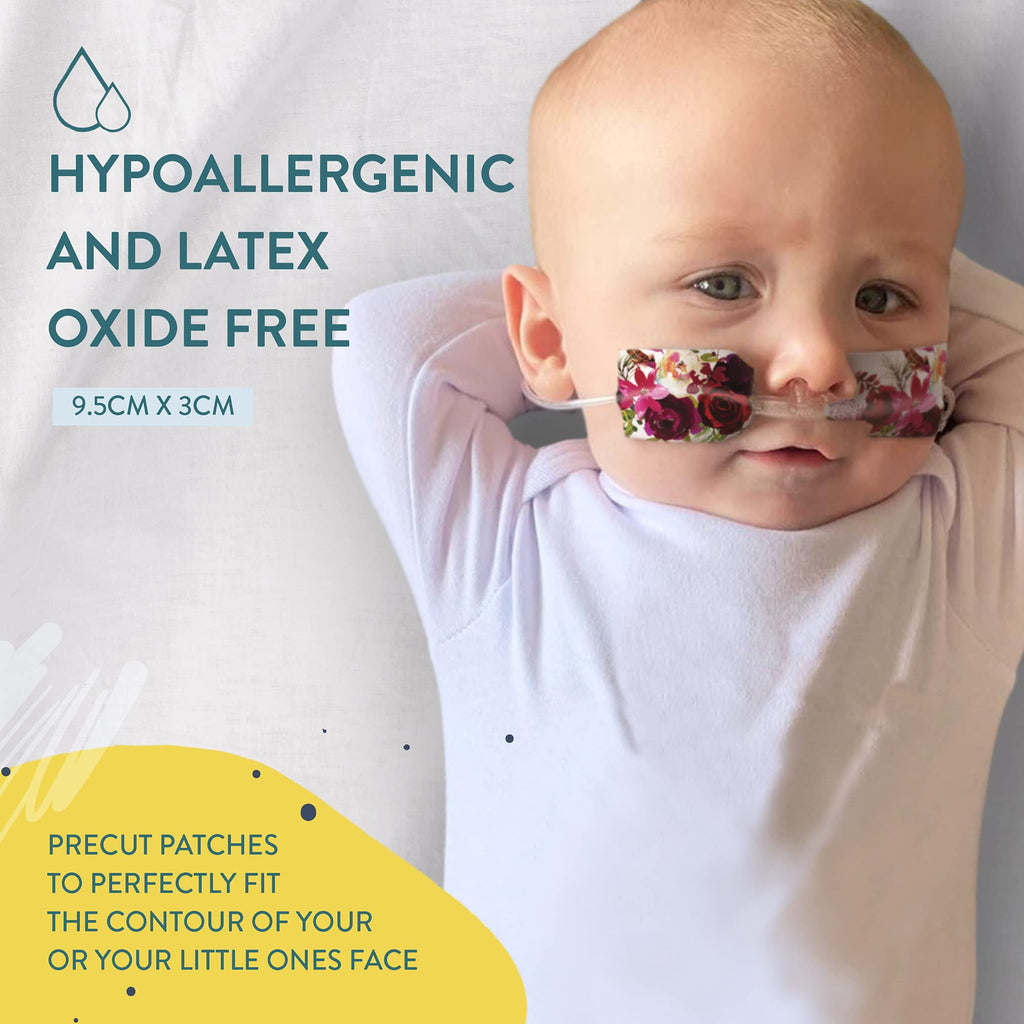 Nasogastric or Oxygen Tube precut Adhesive Tape Floral Mix x 10 Pack. (Right Side)