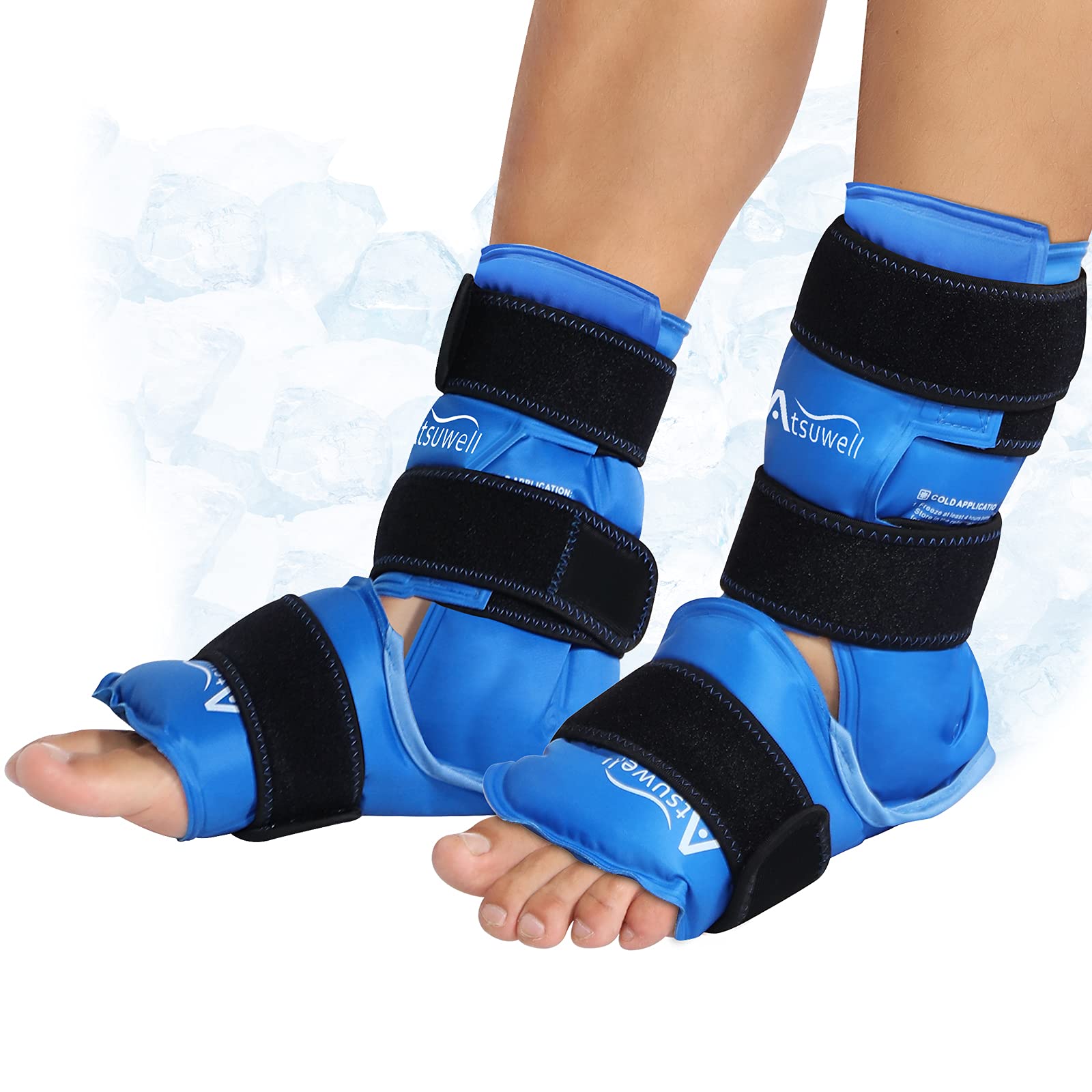 Atsuwell Ankle Ice Pack Wrap 2 Pack, Reusable Ice Packs Ankle Cold Compression, Soft Plush Lining Gel Cold Pack for Foot, Flexib